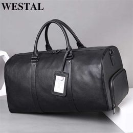 WESTAL100% Genuine Leather Men Women Travel Bag Real Carry-on Hand Luggage s Shoulder Big Male 211118