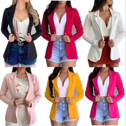 European and American casual long-sleeved multi-color slim solid Colour small suit women X0721