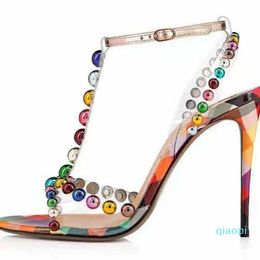 Fashion sexy lady Women sandals multi Colour matt leather spikes strappy slingback