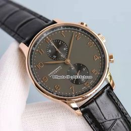 Luxury Watches 371482 Portugieser 41mm Rose Gold ETA7750 Automatic Chronograph Mens Watch Sapphire Crystal Grey Dial Leather Strap Gents Wristwatches