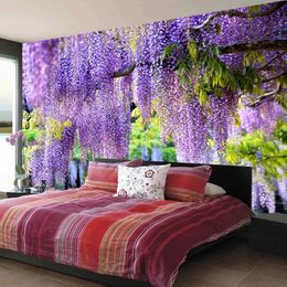 Custom Poster 3D Romantic Purple Flower Vine Wall Living Room Bedroom Photo Background Mural Wallpaper Decor