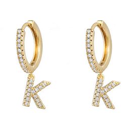 2021 Fashion Copper Micro Pave Cubic zirconia Initial A-z Letter Hoop Earrings Dainty Alphabet Earrings For Women Simple Jewellery G220312