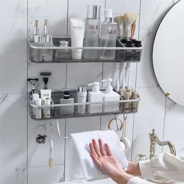Bathroom Rack Shelves Household Toilet Shampoo Towel With Hook Corner Box Multifunctional Storage 211112