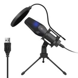 X5 Condenser Streaming Microphone USB Noise Reduction Mic with Pop Philtre for PC Laptop Studio ASMR Game Live Karaoke