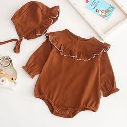 2pcs Baby Rompers+Hat Spring born Infant Color Long Sleeve Jumpsuit Play Suit For Girl Fashion Clothes 210429