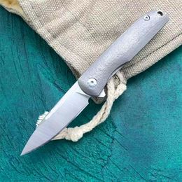 High Quality Small Ball Bearing Flipper Folding Knife 14C28N Satin Blade TC4 Titanium Alloy Handle Outdoor EDC Pocket Fold Knives