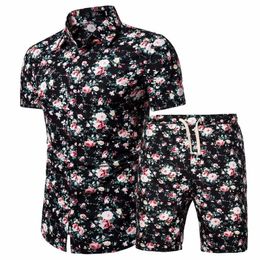 Men's casual suits blasts 2021The New Chinese style printed suit fashion City Men's short sleeve shirt shorts suit X0610