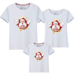 Family Matching Tshirt Mom Dad T-shirt Christmas Deer Print Mommy Daddy Baby Short Sleeve Shirt Clothes 210417