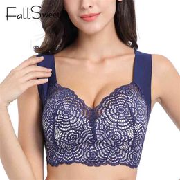 FallSweet Wire Free Lace Bras for Women Plus Size Vest Lingerie Thin Cup Brassiere Eveyday Wear 210728