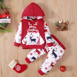 Newborn Baby Xmas Clothes Long Sleeve Hooded Tops Coat Deer Print Pants Baby Girls Outfits Tracksuit for Boys Christmas Outfits# G1023