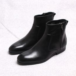 High Quality New Fashion Mens Boots Genuine Cow Leather ANKLE Formal Zipper Dress Shoes Work & Safety Burgundy Black