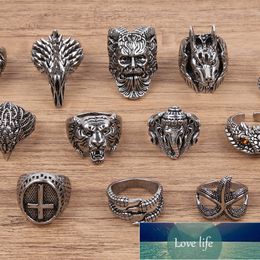 Vintage Gothic Wolf Head Ring MenHead Skull Spider Eagle Lion Dragon Cross Snake Men Ring Punk Jewellery Ball Gift