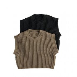 Spring New Kids Sweater Knitted Vests For Girls O-neck Solid Colour Vest Boy Casual Sleeveless Vest Sweater 210413