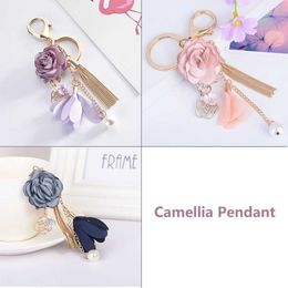 Camellia Flower Fashion Jewellery Pink Rose Charm Bag Hanging Bag Decoration Key Buckle Accessories Ornaments G1019