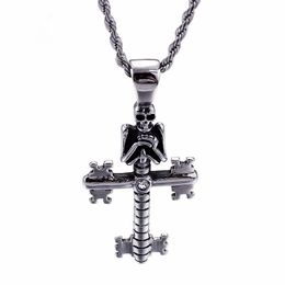 Punk Evil Skull Pendant Necklaces For Men Stainless Steel Cross Chain Gothic Biker Jewelry Accessories