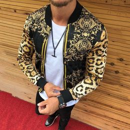 Men Spring Leopard Print Jackets Fashion Trend Hip Hop Zipper Pullover Slim Coats Designer Male Long Sleeve Streetwear Casual Outerwear