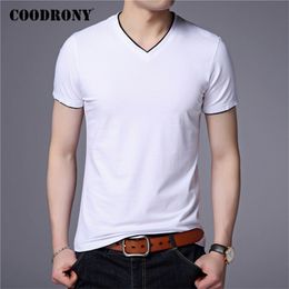 COODRONY Brand Summer Short Sleeve T Shirt Men Cotton Tee Homme Streetwear Casual V-Neck T- Clothing Tops C5102S 210629