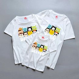 Matching Family Look Outfits Cartoon Animals Cotton Casual Tops Summer Short Sleeve t-shirt Father Mother and Daughter Clothes 210713