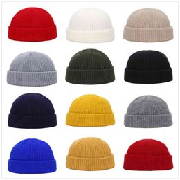 Winter Knit Mens Hat Skullcap Men Beanie Hat Winter Short Brimless Baggy Melon Cap Docker Fisherman Knitted Hat Women Z1212 Y21111