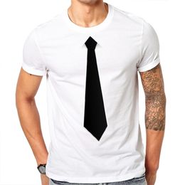New Fashion O-Neck Active Personalized Fake Suit Tie Print design white T Shirt Hip Hop Short Sleeve T Shirts Men 210409