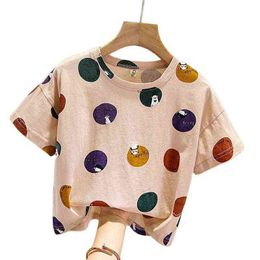 Baby T-shirt boys loose short-sleeved 2021 new summer polka dot cute Korean girls summer clothes P4053 G220223