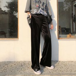 Women Pleuche Pants Spring Summer Fashion Female Loose Vintage Wide Leg Pant Casual Trousers Oversize Large Size S-5XL 210423