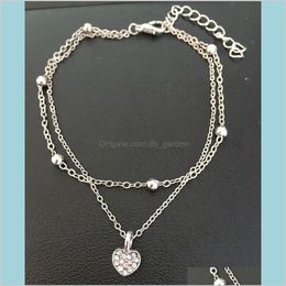 925 Silver Beach Bracelet Womens Multi Layer Love Heart Anklet Summer Holiday Foot Chain Jewelry Set Kujaw Lxnyg