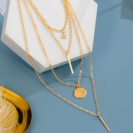 Bohemian Multi Layered Necklace For Women Vintage Charm Star Moon Gold Pendant 2021 Geometric Collier Collares Necklaces309R