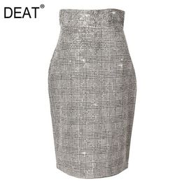 plaid high waist knee length pencil Skirt for women y2k sexy Temperament sparkling fashion tide spring GX126 210421