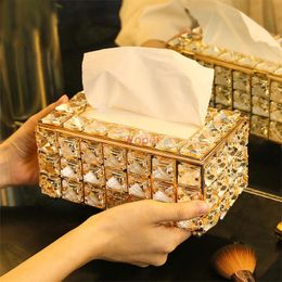 Tissue Boxes & Napkins Golden Crystal Box Removable Dinner Table Napkin Holder Metal Frame Paper Towel Organizer Home Decor