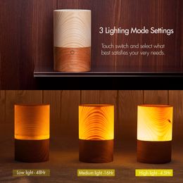 Sports & Outdoors Camping Portable Lanterns 2200K Colour Temperature Natural Wood Table Sensor-Controlled Night Lamps with USB Charging Port, Adjustable 3-Level