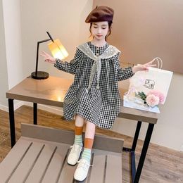 Girl's Dresses 2021 Fashion Children Sweet Dress Spring Autumn Plaid Girls Party Shawl Long-Sleeve For 4-13 Year Teenage Clothes