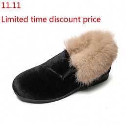 (No buckle) Shoes Winter With Fur Design Green Black Velvet Herringbone Grey For Boys Girls Warm Beautiful Shoe Size 21-30 220115