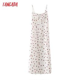 Tangada Women Fruit Print Long Dress Strap Adjust Summer Fashion Lady Sexy Beach Dresses Vestido 4T25 210609