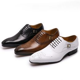 Plus Size 13 Handmade Mens Dress Shoes Genuine Leather White Brown Oxford Men Wedding Shoes Lace Up Pointy Toe Formal Shoes Male