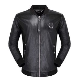 European Style black plein brand skulls men pu jacket brand luxury men Outerwear & Coats black pu leather slim jacket for men 211018