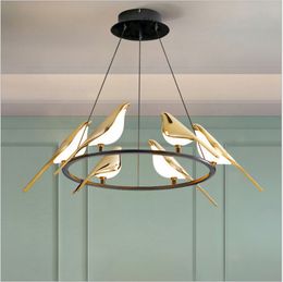 Postmodernism Loft Livingroom Restaurant LED Chandelier Art Gold Magpie Bird Home Decoration Lighting Luminaire Suspension