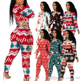 Neue Weihnachten Designer Frauen Overalls Langarm Hosen Bodysuit Sexy Low Brust Große Enge Gedruckt Strampler Aushöhlen Onesies