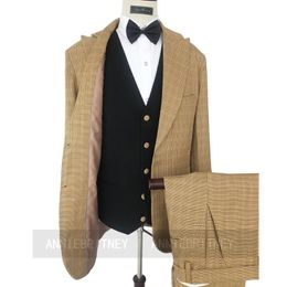 Men's Suits & Blazers (Jacket+Pants+Vest) Fashion Plaid Menswear 3 Piece Groom Tuxedos For Wedding Formal Prom Suit Party Evening Blazer Cus
