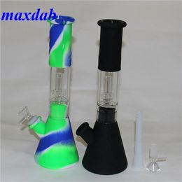 14mm silicone beaker bong 11.42" tall arms tree perc bowls hookah water pipes oil rig heady honeycomb bongs