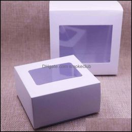 Gift Wrap Event & Party Supplies Festive Home Garden 2021 10Pcs White Vintage /Black Paper Box Package With Clear Pvc Window Candy Favours Ar