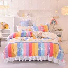 -Наборы постельных принадлежностей устанавливают радужную шаблон корейский кружево хлопчатобумажный кровать 3/4pcs