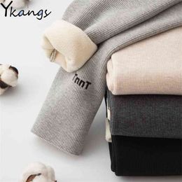 Winter Thicken Warm Cashmere Velvet Elastic Pants Women High Waist Stretch Pencil Korea Autumn Black Butt Lifting Leggings 210421