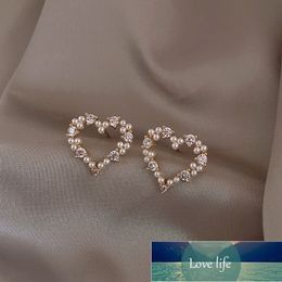 South Korea Small Fresh Sweet Cute Heart Crystal Stud Earrings Temperament Geometric Round Pearl Zircon Earrings Party Factory price expert design Quality Latest