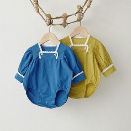 Spring New Baby Girl Clothes Cute Square Collar Toddler Girls Bodysuit Solid Newborn Girls Princess Jumpsuit Baby One Piece 210413