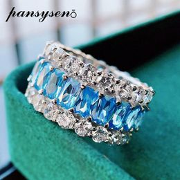 Arrival Eternity Full Stones Finger Rings For Women Men Solid 925 Sterling Silver Aquamarine Emerald Gemstone Ring Cluster