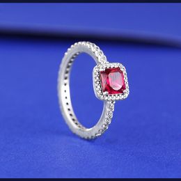 925 Sterling Silver Ruby Red Cz Stones Timeless Elegance Ring Fit Pandora Charm Jewelry Engagement Wedding Lovers Fashion Ring