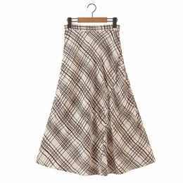 Harajuku Spring Autumn Midi Skirt High Waist Plaid Women's Saias Korean Streetwear Elegant Long Skirts Female 210607