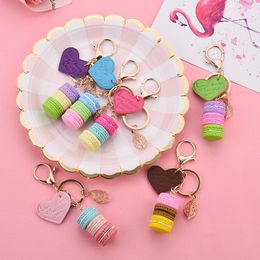 Women New Macaron Cake keychain PU love alloy leaf KeyChains Charm Bag pendant Key Ring Party Gift Jewellery