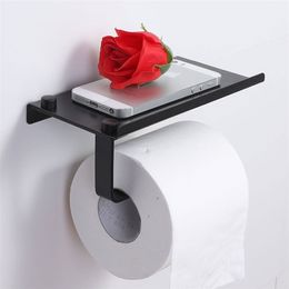 Black Wall Mounted Toilet Paper Holder Tissue Mobile Phone Bathroom Roll Rack Mount Product 210720